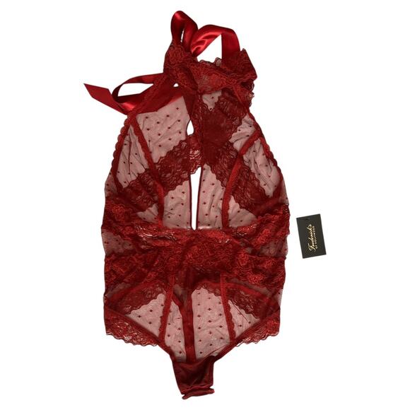 Frederick’s of Hollywood Deep Red Mesh Teddy, S - Picture 1 of 11
